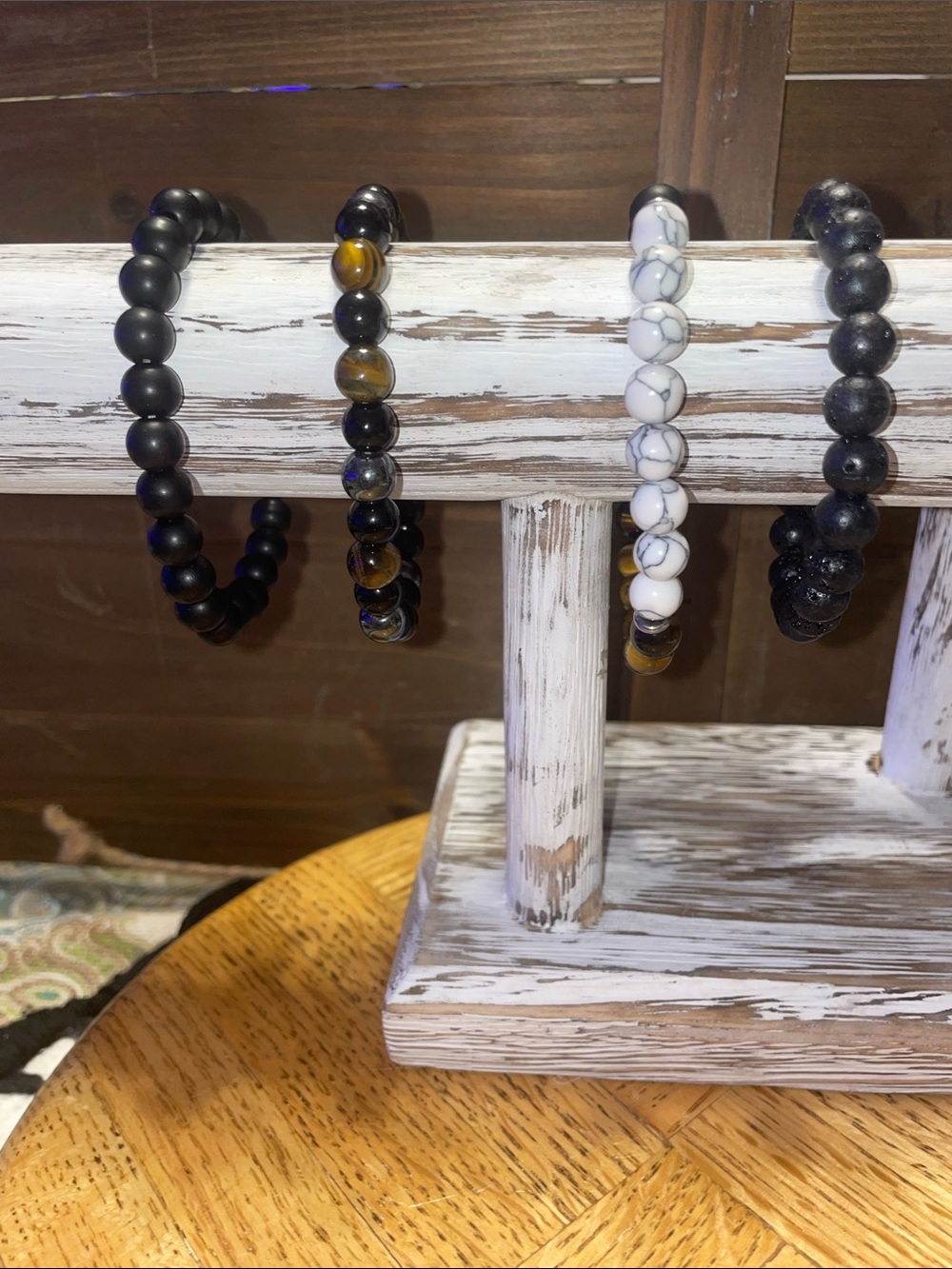 Set of 4, Tiger Eye, Onyx, Howlite, Hematite, Lava & Obsidian Bracelets
